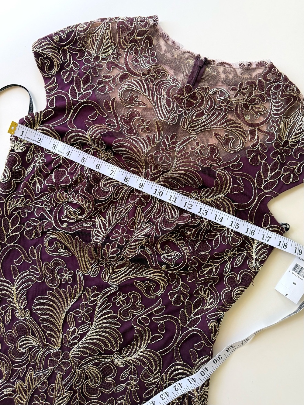 NWT Tadashi Shoji Abigail Dress Blackberry Gold Embroidered Lace Size 10 $408 - Picture 12 of 16